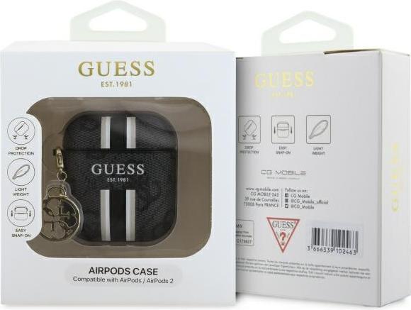 Image du produit Guess GUA2P4RPSK AirPods 1/2 cover czarny/black 4G Printed Stripes Charm (Sac pour écouteurs)
