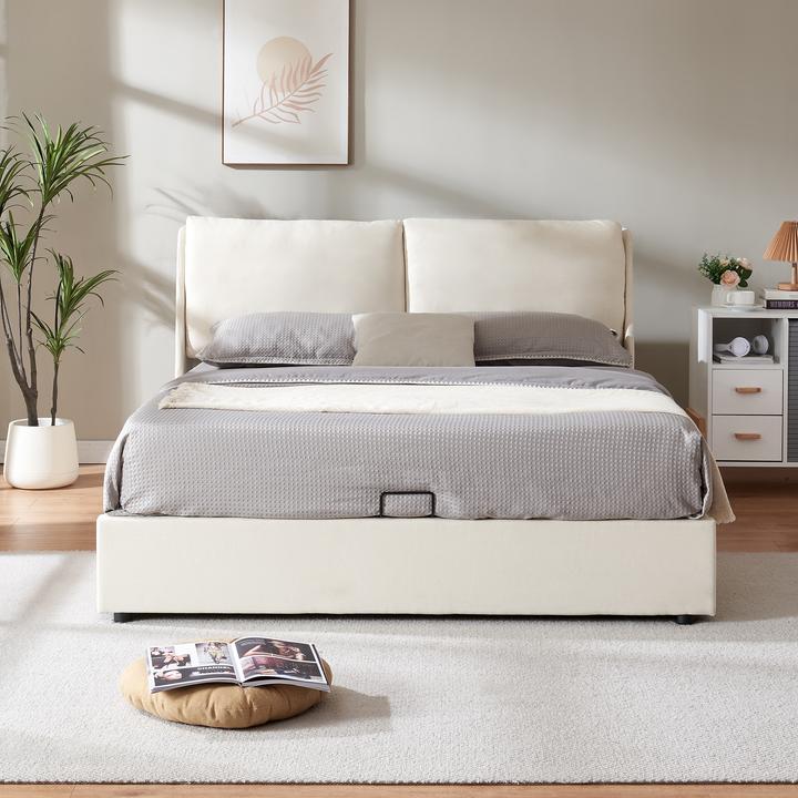 Actual product image En.Casa Polsterbett Lunner mit Bettkasten 140x200 cm Beige (200 x 140 cm)