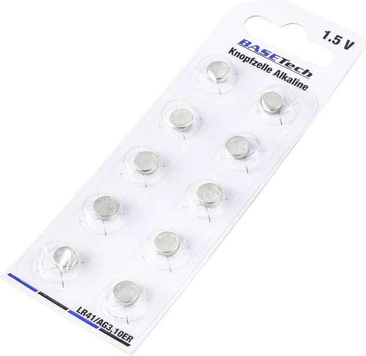 Produktbild Basetech Knopfzelle LR41 Alkaline AG3, 35 mAh 1.5 V 10er (10 Stk., LR41, 35 mAh)
