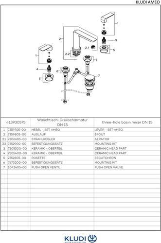 Produktbild Kludi Waschtisch-Dreilocharmatur AMEO DN 15 m Griffhebeln chr