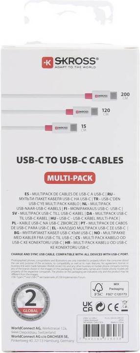 Produktbild Skross USB Kabel USB-C to USB-C Cables 2.0 Multipack, 0,15m / 1,2m / 2,0m wt (0.15 m, USB 2.0)