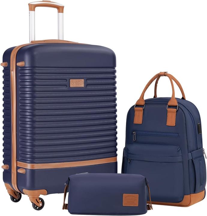 Coolife 3-teiliges Hartschalen-Trolley-Set mit Reiserucksack (60 l, Handgepäck (bis 50l), M (50 - 90l))
