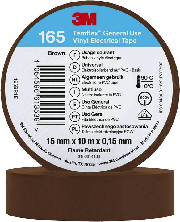 Immagine prodotto 3M Nastro isolante in vinile Temflex 165, 15 mm x 10 m (15 mm)