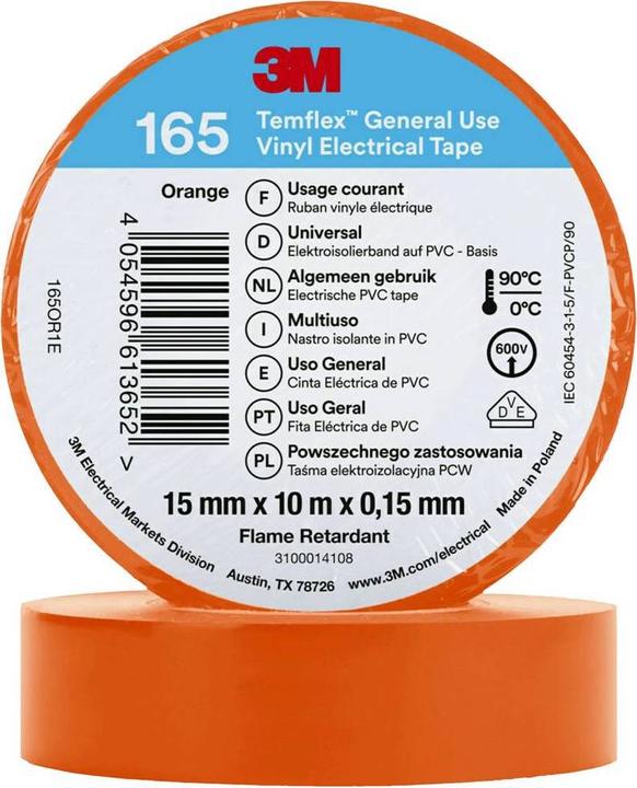 Immagine prodotto 3M Nastro isolante in vinile Temflex 165, 15 mm x 10 m (15 mm)