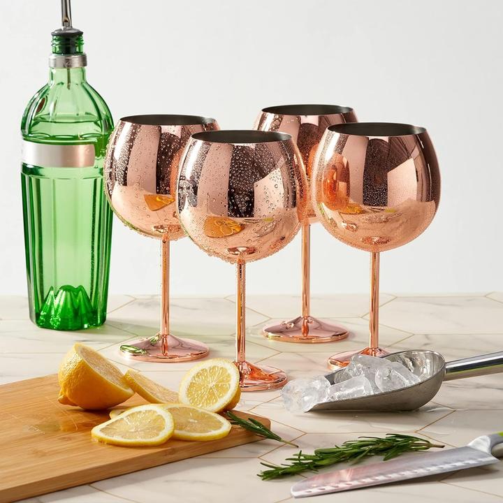 Actual product image Oak & Steel Stainless steel gin glasses rose gold set of 4 (7 dl, 4 x, Gin glasses)