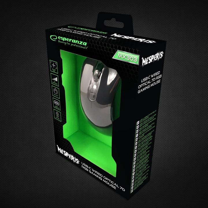Actual product image Esperanza EGM303 mouse przewod. during gaming RGB 7d opt. USB-C hesper (Cable)
