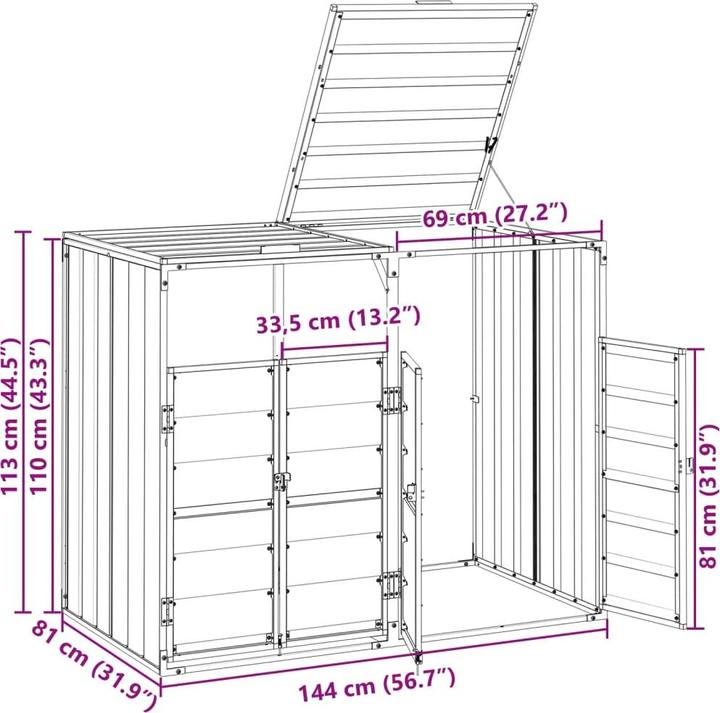 Actual product image VidaXL Waste bin box for 2 bins grey 144x81x113 cm steel