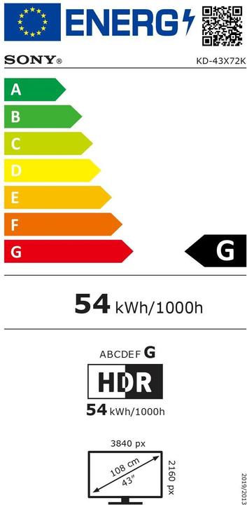 Energie-Label Sony KD-43X72K (43", X72K, LCD, 4K, 2022)