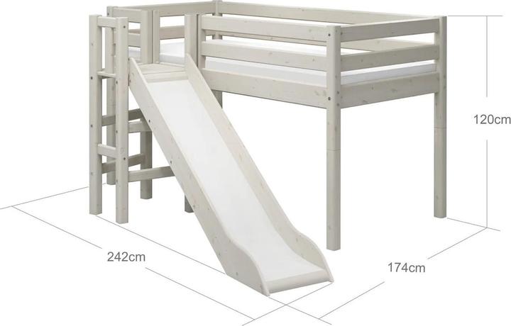 Image du produit Flexa Lit mi-hauteur Classic avec toboggan et plate-forme (90 x 200 cm)