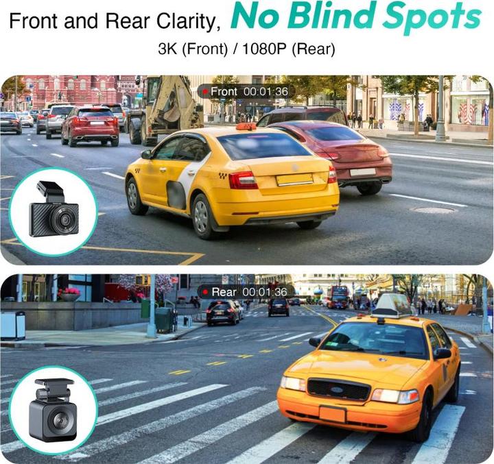 Produktbild Botslab Dash + Rear Camera G500H Pro, 3K, GPS, Wi-Fi, 3inch LCD, schwarz (Eingebautes Display, GPS-Empfänger, WLAN, Eingebaute Anzeige, Full HD)