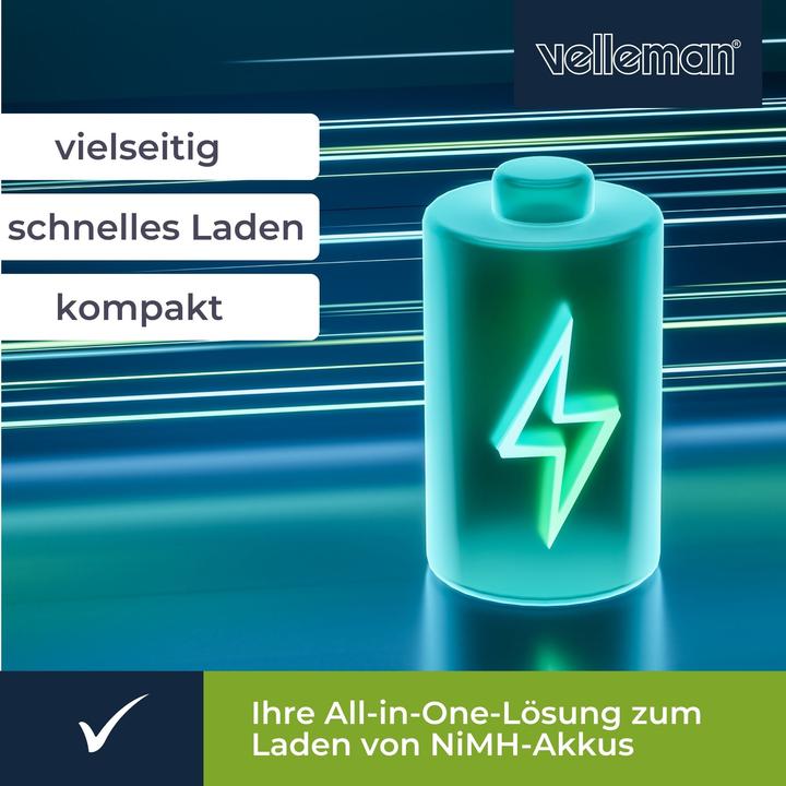 Produktbild Velleman Universal-Schnelllade-/Entladeger?T F?R Nimh-Akkus Mit Lcd-Display Und Usb-Ausgang