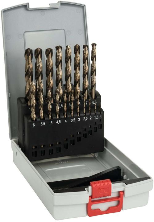 Bosch Professional Zubehör PRO Stainless Steel HSS-Co twist drill set, 25 pcs. (1 mm, 1.5 mm, 2 mm, 2.5 mm, 3 mm, 3.5 mm, 4 mm, 4.5 mm, 5 mm, 5.5 mm, 6 mm, 6.5 mm, 7 mm, 7.5 mm, 8 mm, 8.5 mm, 9 mm, 9.5 mm, 10 mm, 10.5 mm, 11 mm, 11.5 mm, 12 mm, 12.5 mm, 13 mm)
