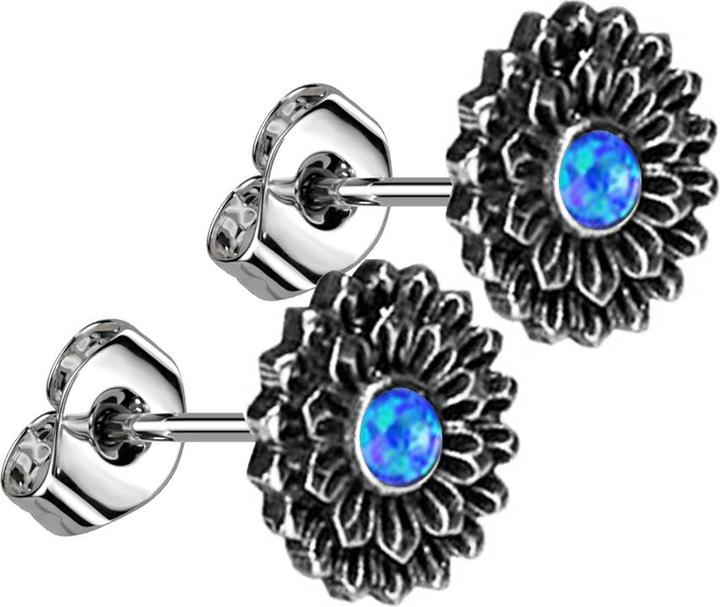 Produktbild Star Piercing Ohrstecker silber Lotus Blume Opal blau (Messing)