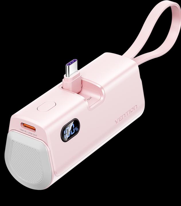 Produktbild Vention LED Display 4800mAh Power Bank (USB-C + Lightning + USB-C) 22.5W Pink Foldable USB-C Type (4800 mAh, 22.50 W, 22.50 Wh)