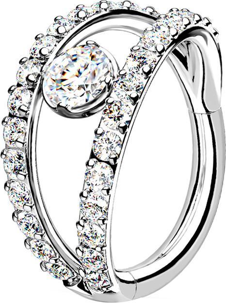 Produktbild Star Piercing Micro Segmentring klappbar silber doppelring mit Kristallen und Kristall (Chirurgenstahl 316L, ohne Messing)