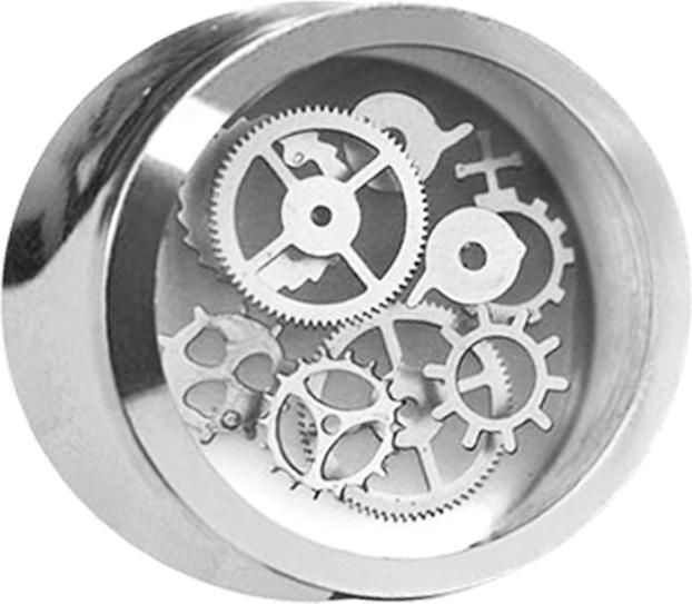 Produktbild Star Piercing Flared Plug silber Steampunk Zahnräder Epoxy transparent (Organisch, Messing)
