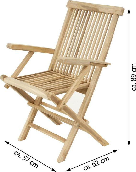 Produktbild VCM Stuhl Teak Holz 2er Set klappbar massiv Holzstuhl Armlehne unbehandelt