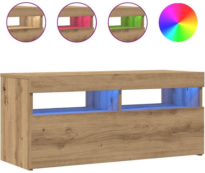 Actual product image VidaXL TV Schrank Lowboard Fernsehschrank Fernsehtisch mit LED Artisan-Eiche (90 x 35 x 40 cm)