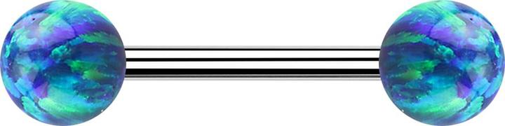 Produktbild Star Piercing Barbell silber mit zwei Kugeln Opal blau (ohne Messing, Chirurgenstahl 316L)