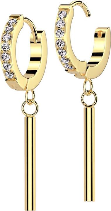 Star Piercing Ohrring zum Klappen vergoldet Kristalle silber Anhänger langer Zylinder (Chirurgenstahl 316L, Messing)