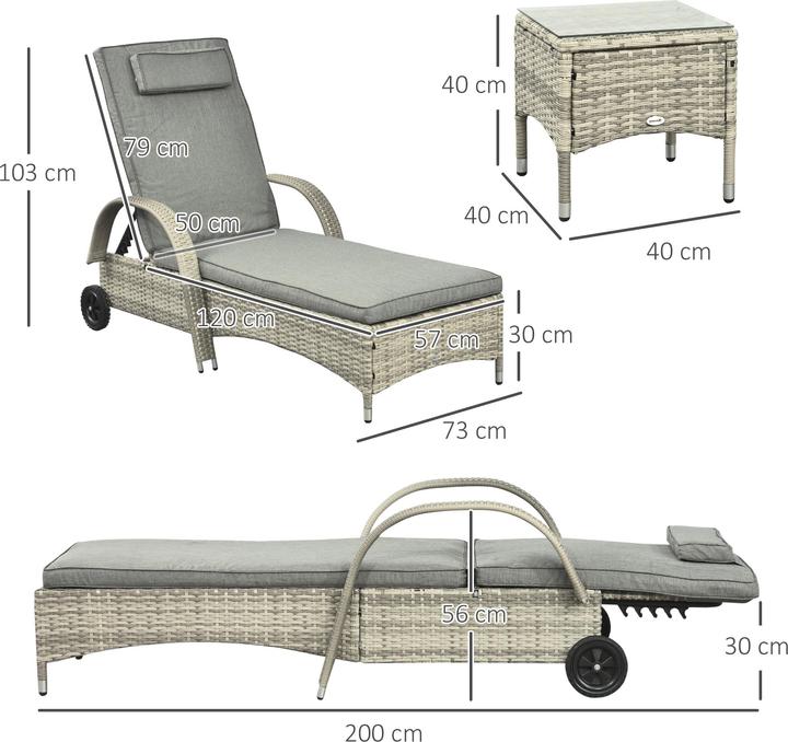 Image du produit Outsunny Bains de soleil en rotin avec table