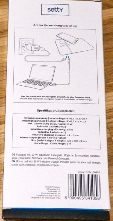Produktbild Setty Mauspad mit Qi Ladefunktion