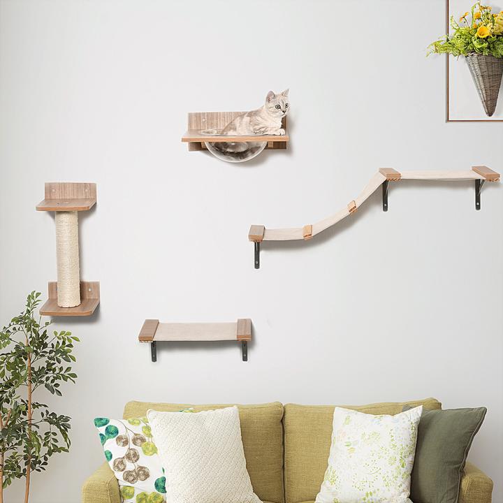 Produktbild PawHut Katzenkletterwand bestehend aus 4 Teilen (17.50 cm, Hellbraun)