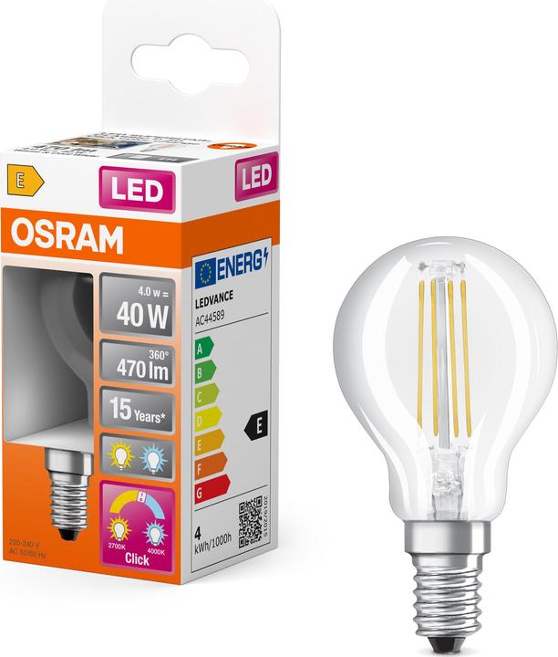 Image du produit Osram LEDSCLP40 ACT/REL 827/840FILE14 4X1OSRAM (E14, 4 W, 470 lm, 4 x, E)