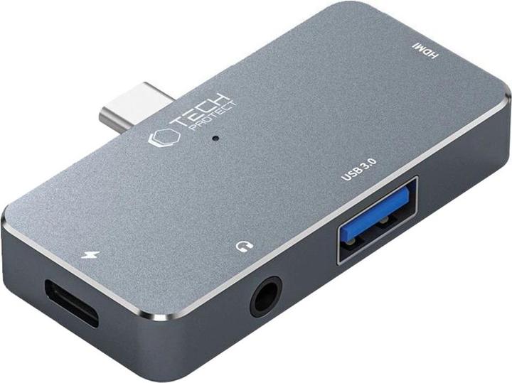 Image du produit Tech-Protect HUB V6 4en1 USB-C - USB-A 3.0 / USB-C PD100W / HDMI / mini jack 3.5mm - gris (USB-C, 4 Ports)