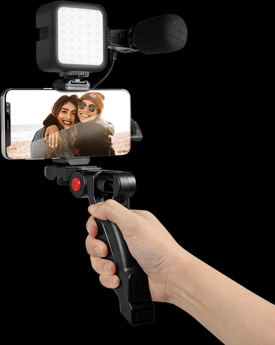 Produktbild LogiLink Vlogger Kit mit LED-Licht, Mikrofon + Stativ, für 4,77" Smartphones