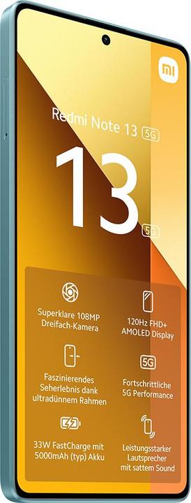 Image du produit Xiaomi Redmi Note 13 5G (128 Go, Sarcelle de l'océan, 6.67", Double SIM hybride, 100 Mpx, 5G)