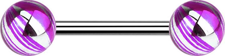 Produktbild Star Piercing Barbell silber mit zwei Kugeln violett elektrisch Beschichtet (ohne Messing, Chirurgenstahl 316L)
