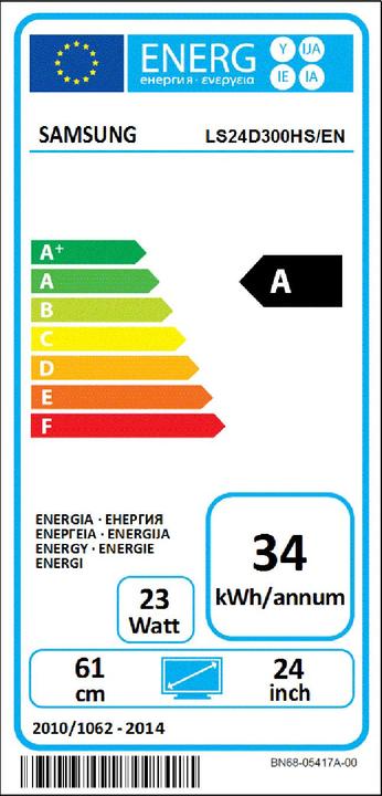 Energie-Label Samsung SyncMaster LS24D300HS/EN (1920 x 1080 Pixel, 24.02")