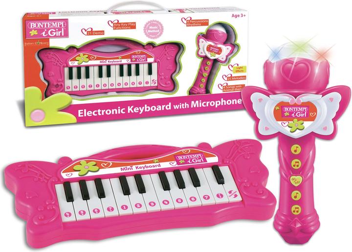 Produktbild Bontempi Mini Butterfly Tastatur mit Karaoke Mikrofon - Pink