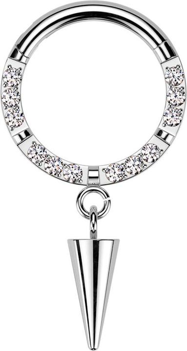 Star Piercing Micro Segmentring klappbar silber front Kristalle silber vier Unterbrüche Anhänger Cone (ohne Messing, Titan G23)