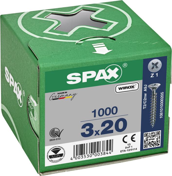 Image du produit Spax Vis pour panneaux d'aggloméré SK PZ1 3,0x20 mm (1000 Vis par pièce)