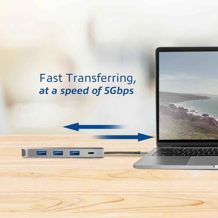 Actual product image USB-C Hub with 4x USB-A, USB-C PD Pass-Through 60W USB-C (USB-C, 5 ports)