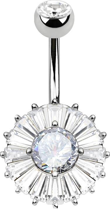 Star Piercing Banane silber mit Kugel Kristall silber runder Kristall mit Prinzess Kristallen (Chirurgenstahl 316L, Messing)
