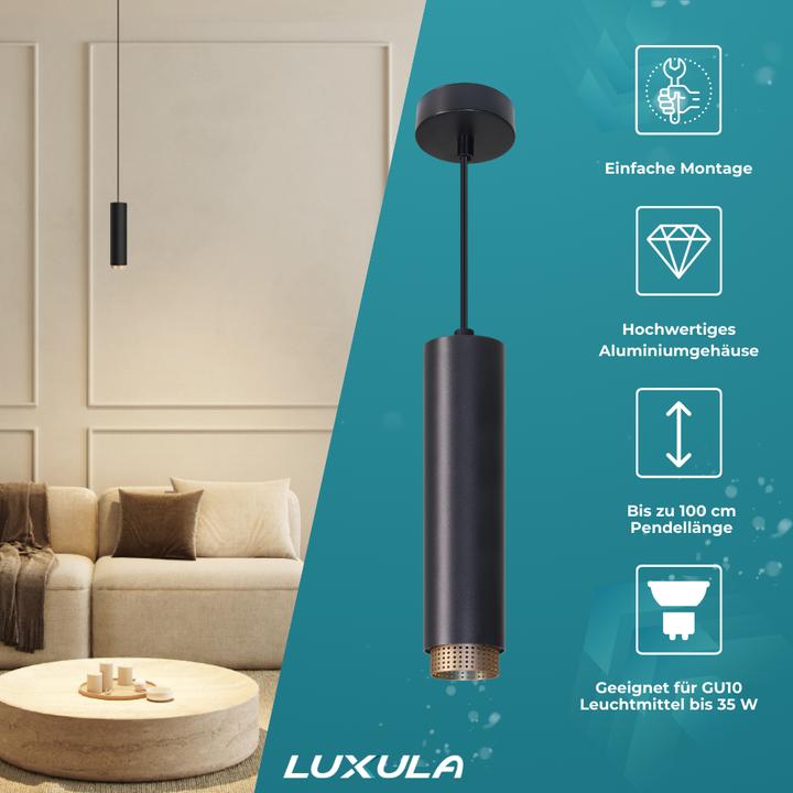 Produktbild Luxula LED-Pendelleuchte, schwarz/gold, 1-flammig (GU10)