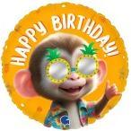 Produktbild Grabo Folienballon Happy Birthday Affe mit Sonnenbrille Ø 38 cm ohne Füllung (1 x)
