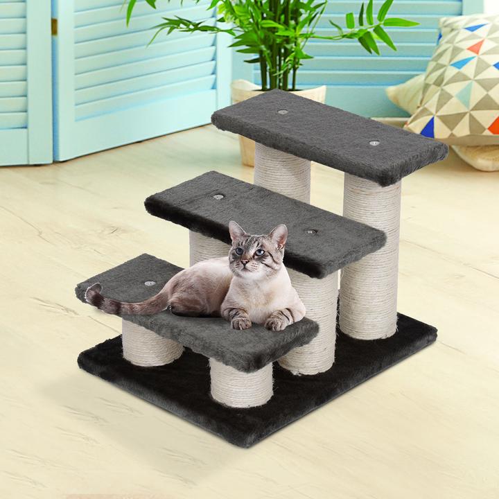 Actual product image PawHut Cat stairs with 3 steps (34 cm, Grey)