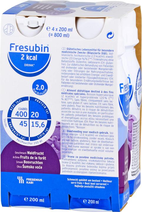 Produktbild Fresubin 2 kcal Drink Waldfrucht, 4 x 200 ml (4 Stück, Flüssigkeit, 984 g)