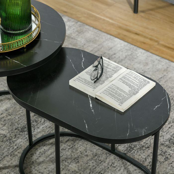 Produktbild Swisshandel24 2er-Set Beistelltisch im Industriedesign, Marmoroptik, Couchtisch, Beistelltisch, stapelbar, Schwarz