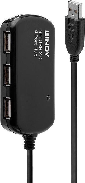 Lindy USB 2.0 Aktiv-Verlaengerung Pro 8m inklusive 4 Port USB-Hub (USB-A, 4 Ports)