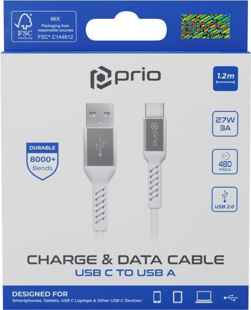 Immagine prodotto prio Carica e sincronizzazione ad alta velocità da USB C a USB A 3A 1,2 m bianco (1.20 m, USB 2.0)
