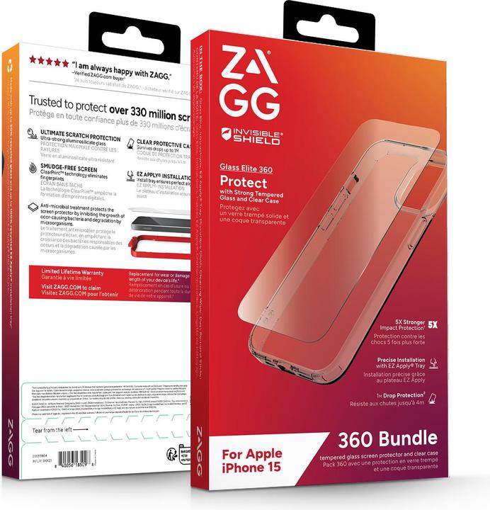 Actual product image Zagg Invisibleshield Bndl Glass (1 Piece, Apple iPhone 15)