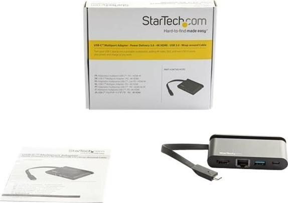 Immagine prodotto StarTech Adattatore USB C Multiport con HDMI - 4K - Mac / Windows - 1xA + 1xC - 100W PD 3.0 - GbE (USB-C, 3 Porti)
