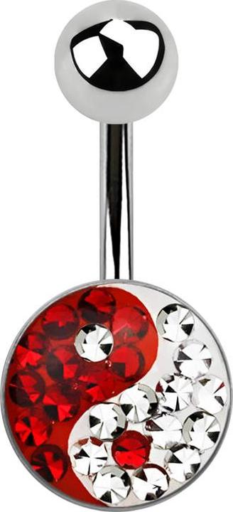 Star Piercing Banane silber mit Yin Yang rot (ohne Messing, Chirurgenstahl 316L)