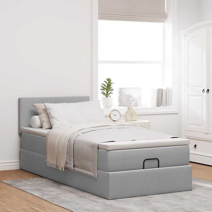 Produktbild VidaXL Ottoman-Bett mit Matratze Hellgrau 90x190 cm Stoff (90 x 190 cm)