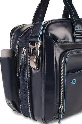 Actual product image Piquadro Blue Square - Leather laptop bag with iPad/iPad®Air compartment